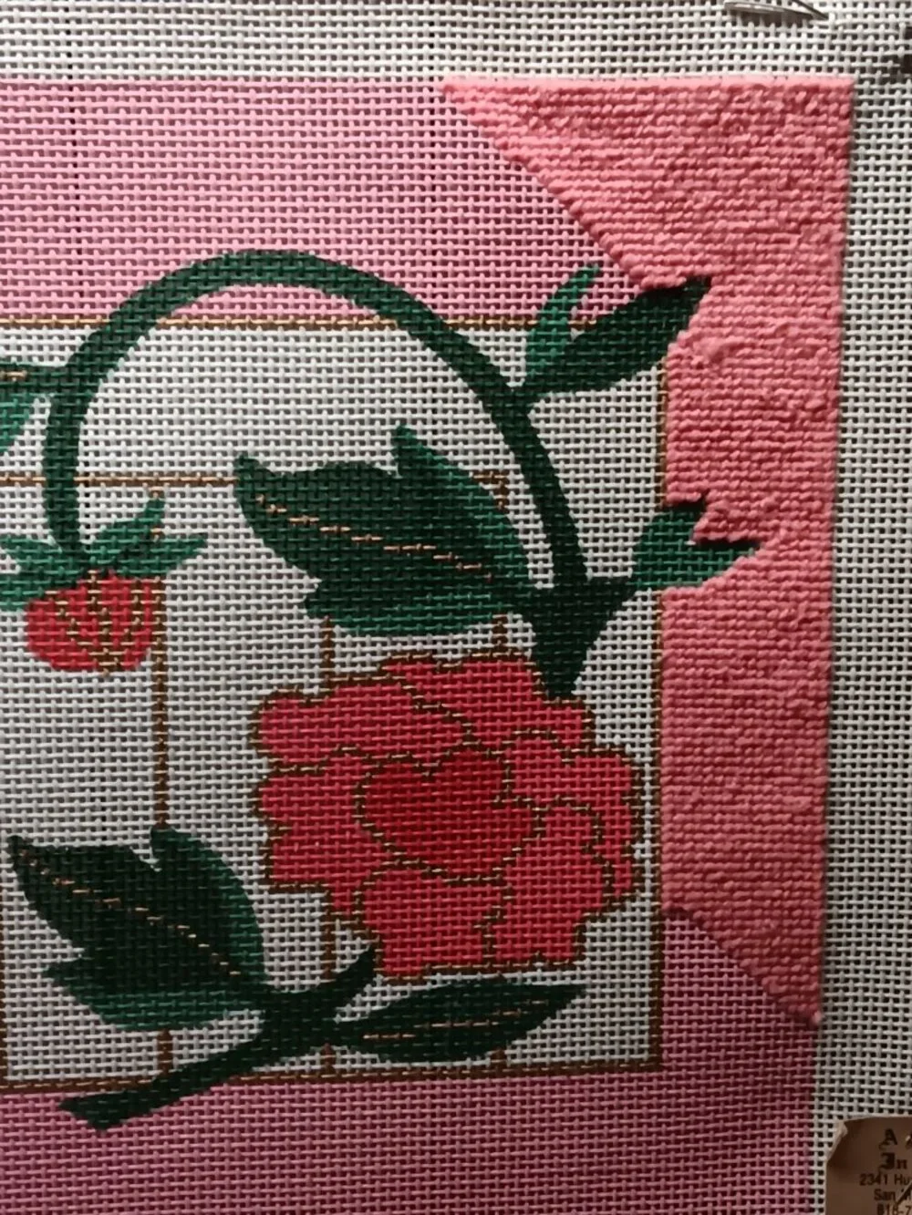 Floral Needlepoint on Painted Canvas Stretched on wood frame 11